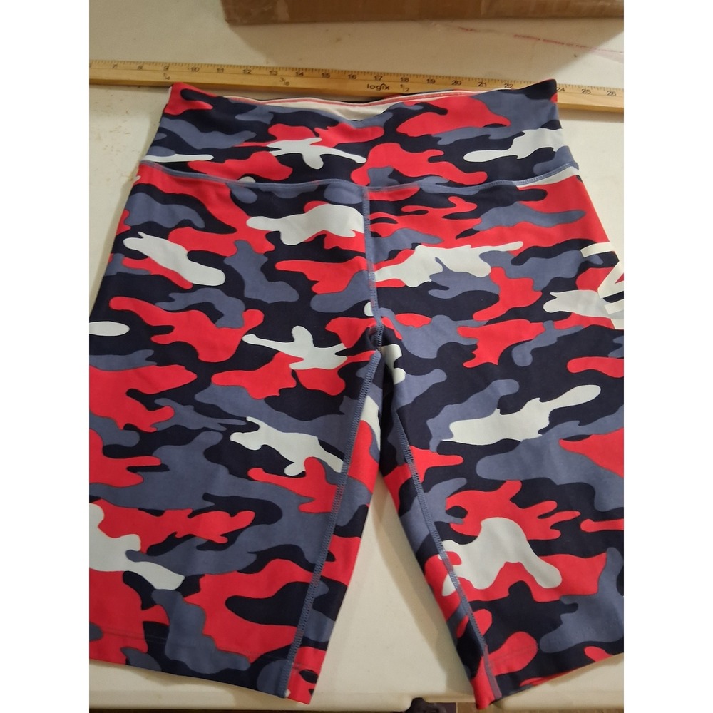 Calvin Klein Performance Womens Red White Blue Camo Biker Shorts Large Wicking